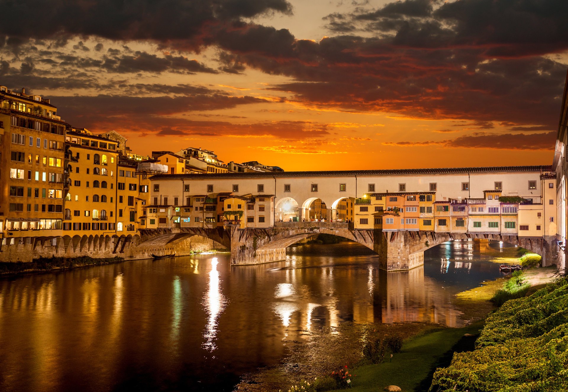 night venice beautiful italy lanterns city arno river florence old bridge italy beautiful buildings lights arno river