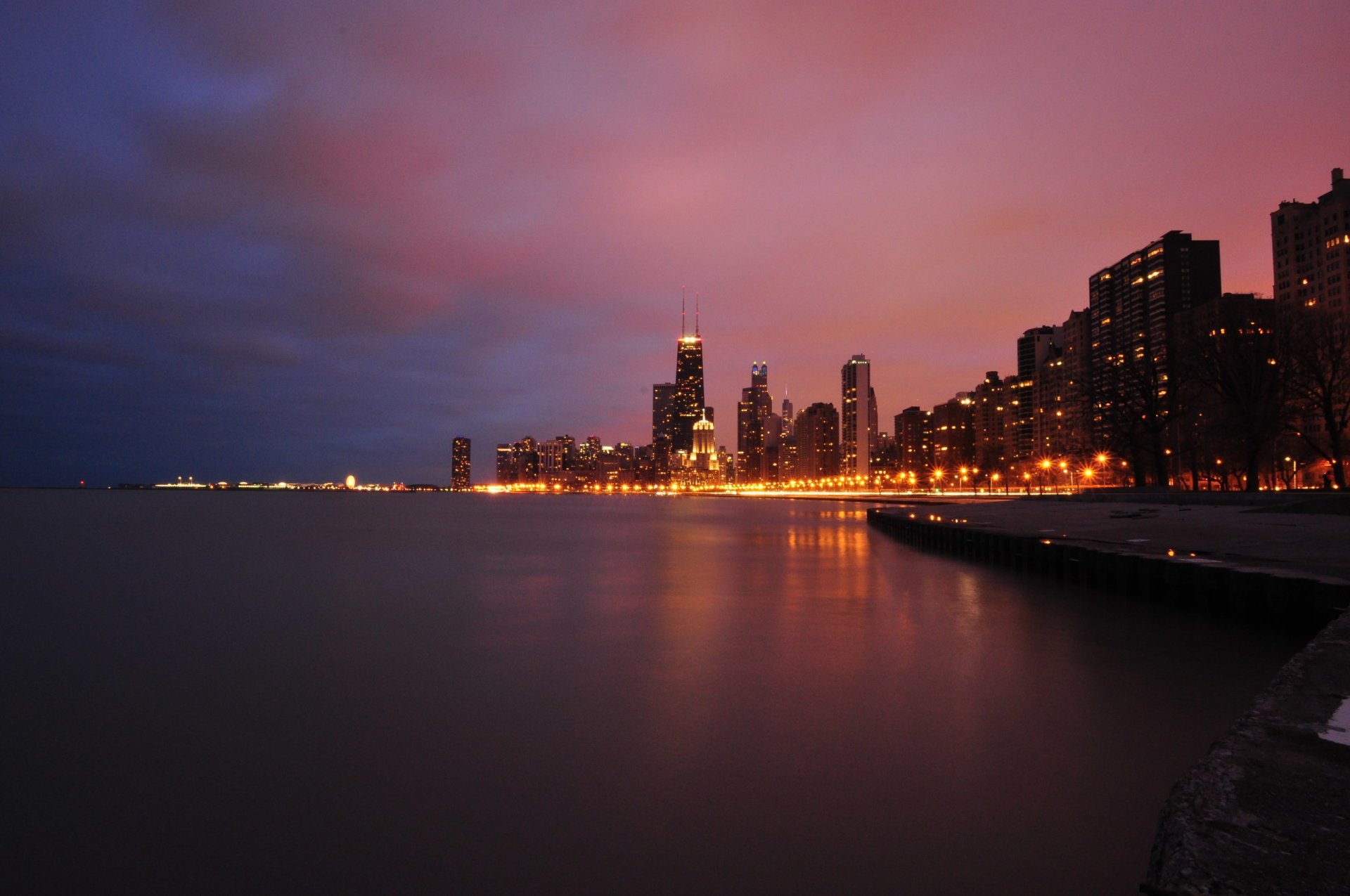 chicago illinois città fiume grattacieli notte luci