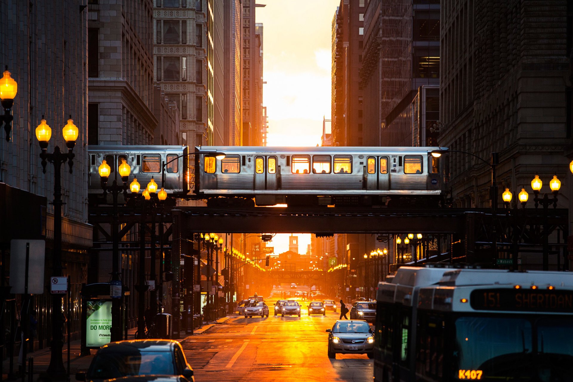 stati uniti città chicago metropolitana carri strada sera luce