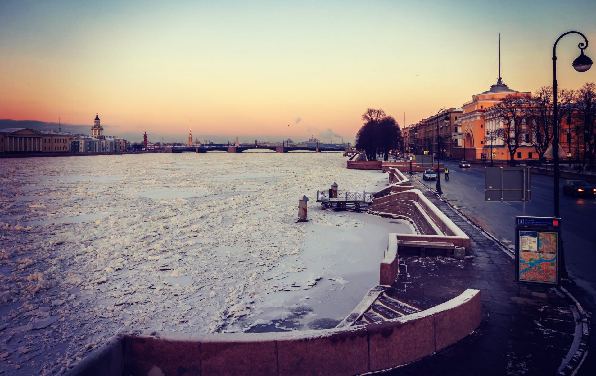 t. petersburg peter russia spb river neva winter snow