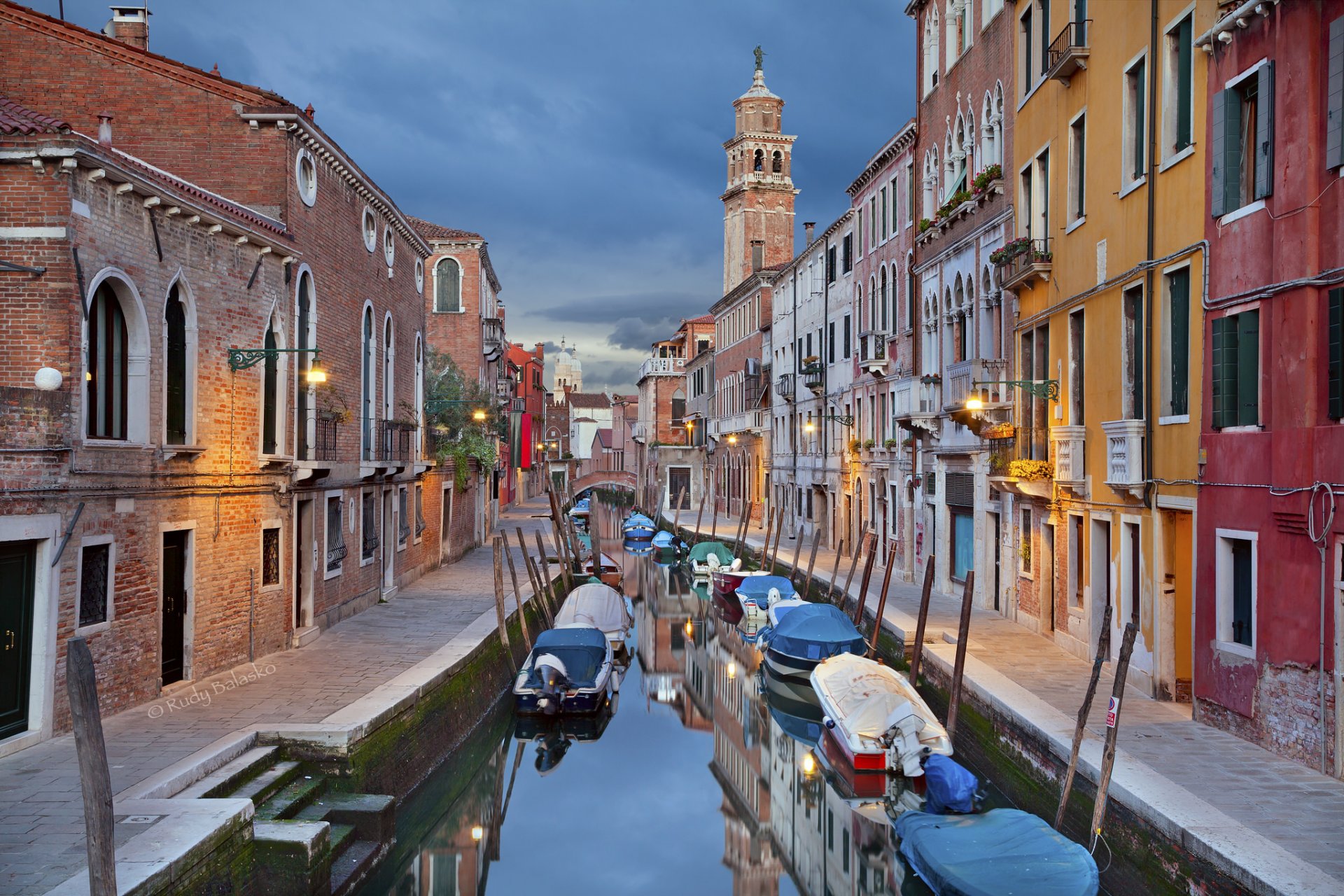 venice italy house channel boat lights night