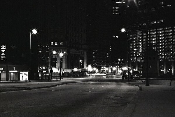 Night skyscrapers of American Chicago