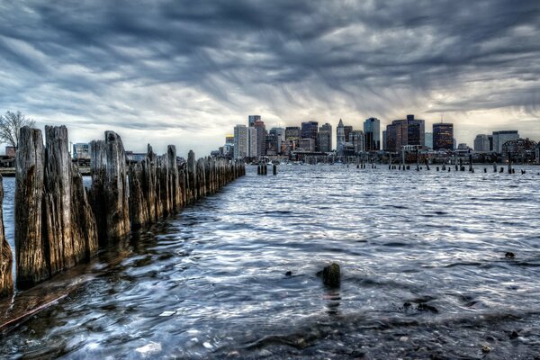 Gloomy sky with rain clouds over the city