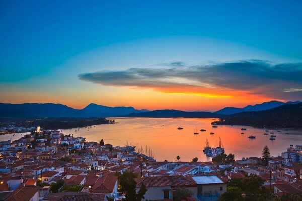 Sunset in the evening on the Aegean Sea