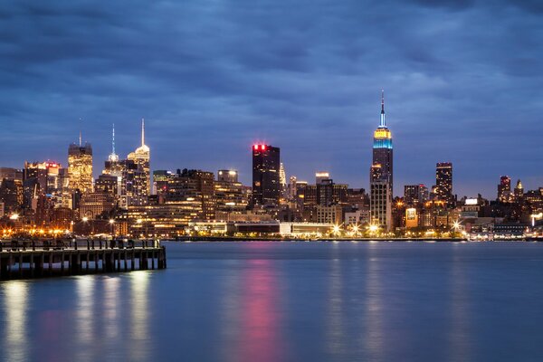 The night lights of Manhattan. Wonderful view of the skyscrapers of New York