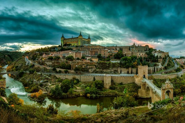 Sunset in Spanish Toledo by the river