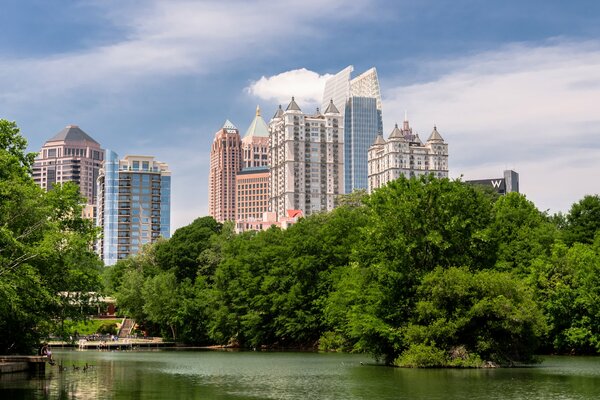 Classic skyscrapers above the water