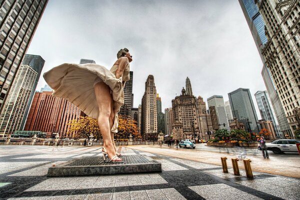 Marilyn Monroe surrounded by Chicago skyscrapers