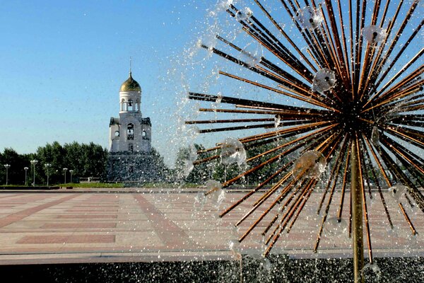 Fountain chapel in Kamensk-Uralsky square