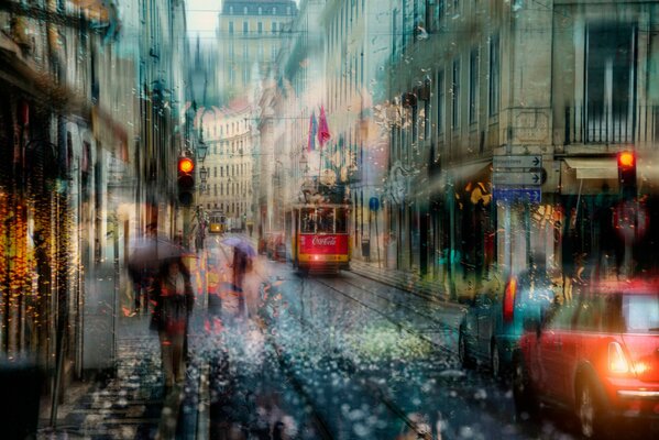 La vie de Lisbonne un jour de pluie