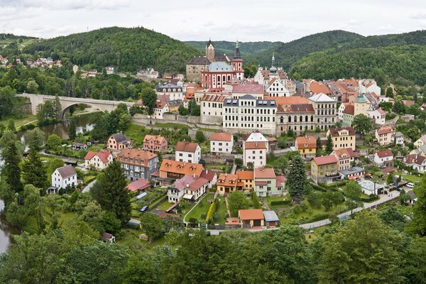 Czech town surrounded by forest and water