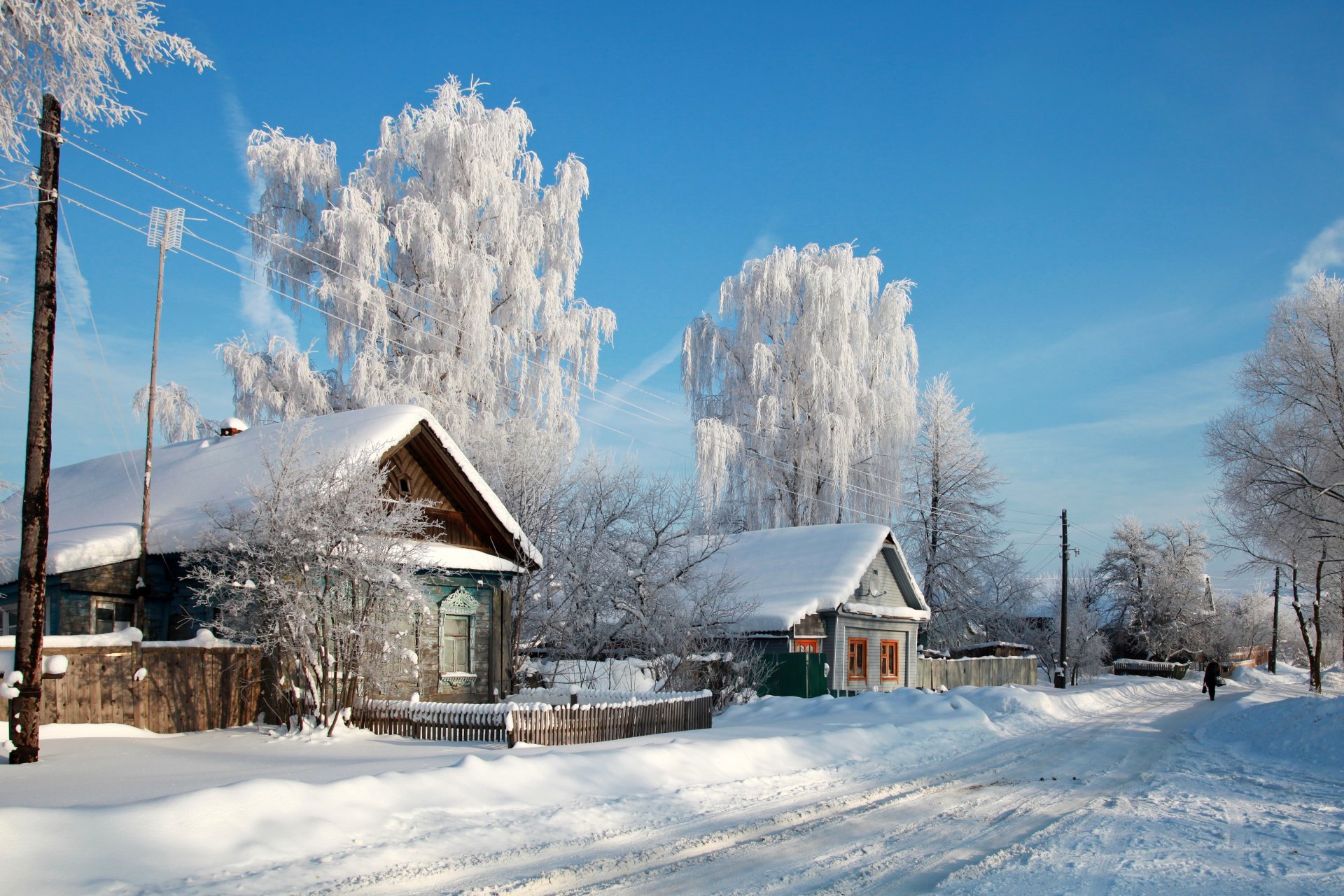 дома россия снег деревня деревья природа город фото