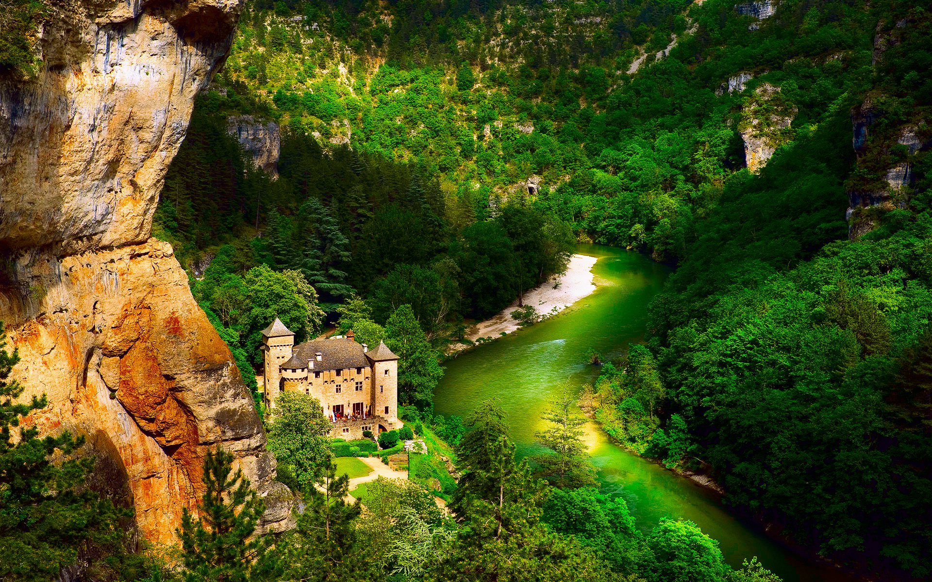 france laval castle river mountain forest