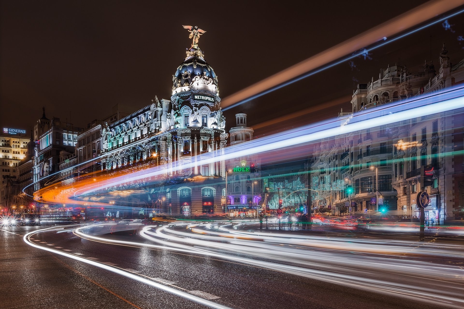 madrid spain town night buildings road extract