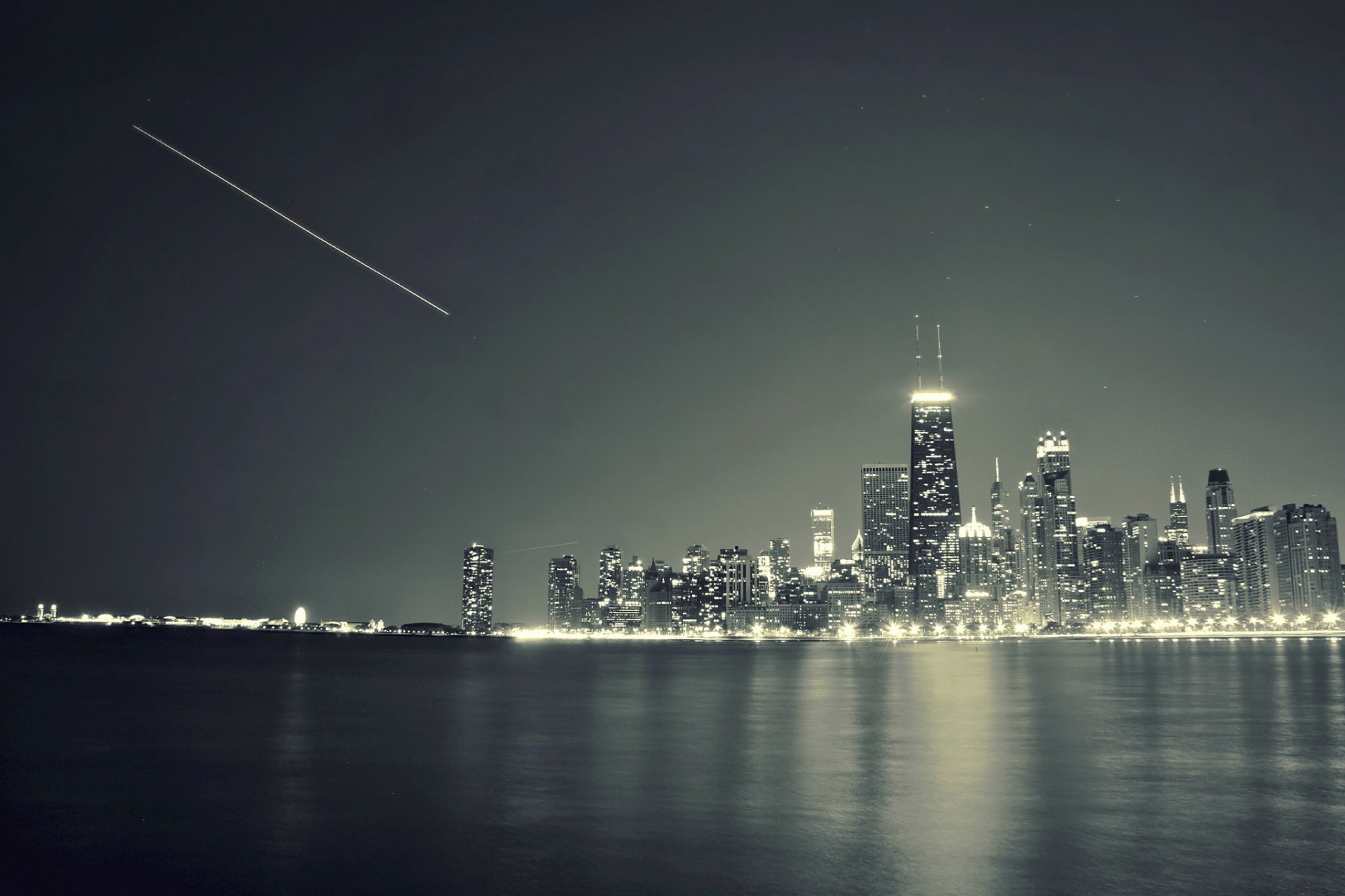 chicago illinois stadt fluss wolkenkratzer nacht lichter