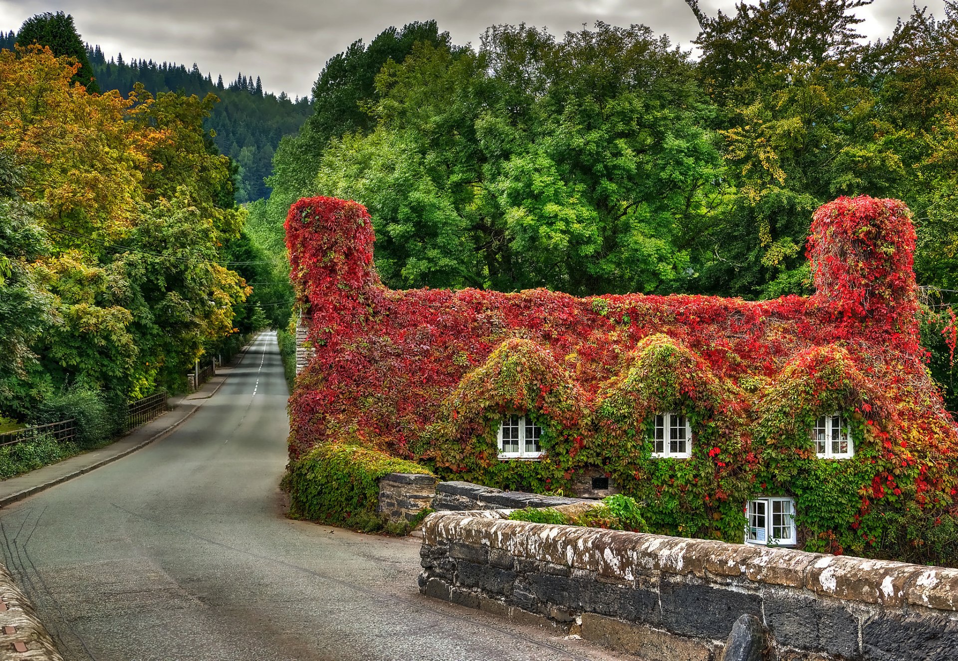 house sky clouds road view nature colors landscape view