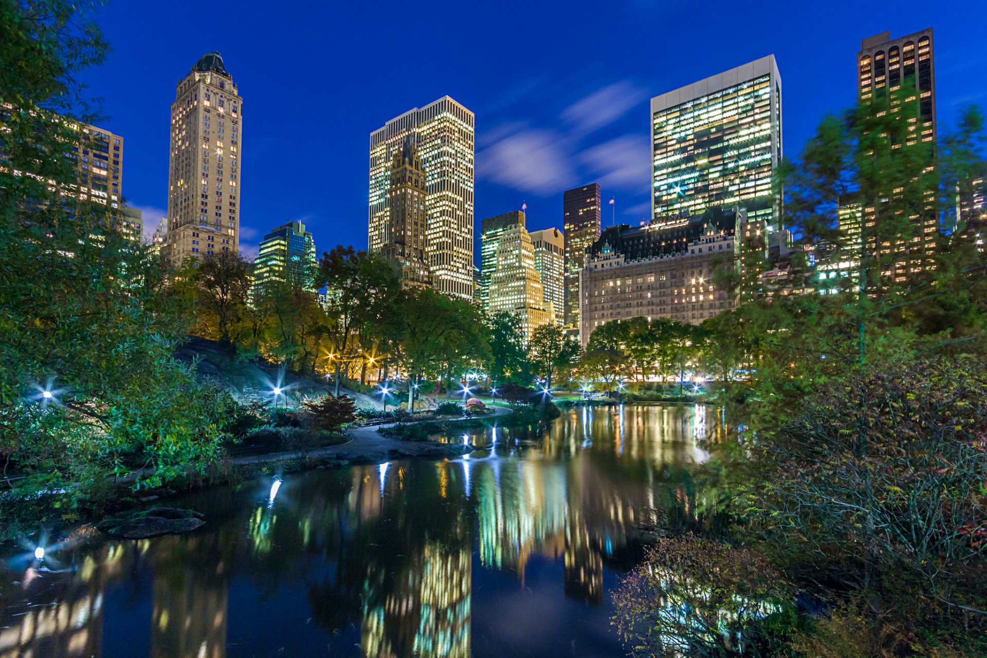 new york usa stadt amerika new york wolkenkratzer park abend