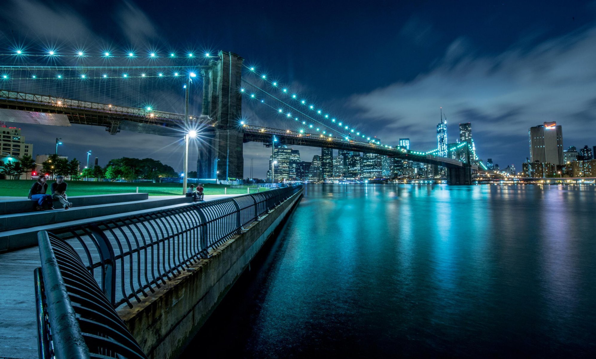 nueva york panorama noche luces puente parque