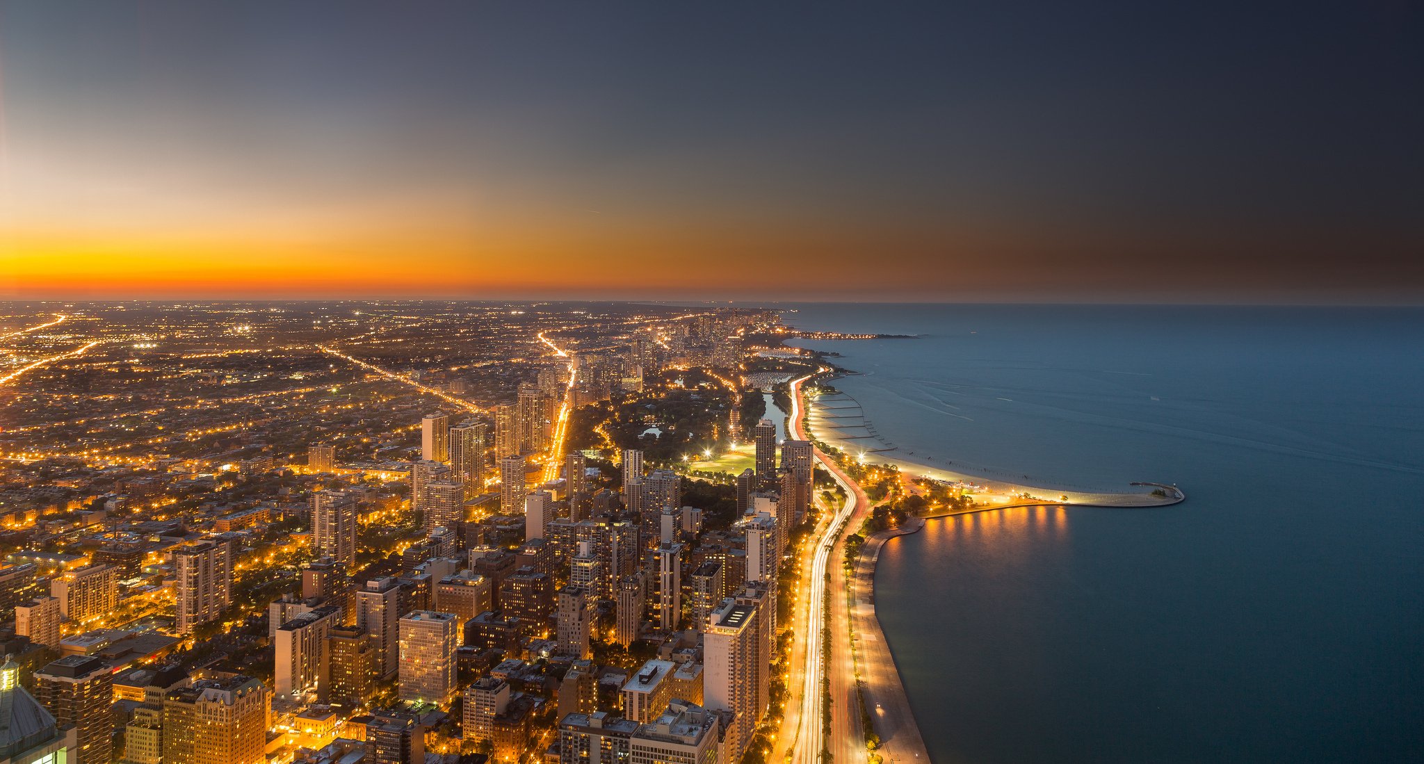 chicago illinois états-unis coucher de soleil ville lumières panorama