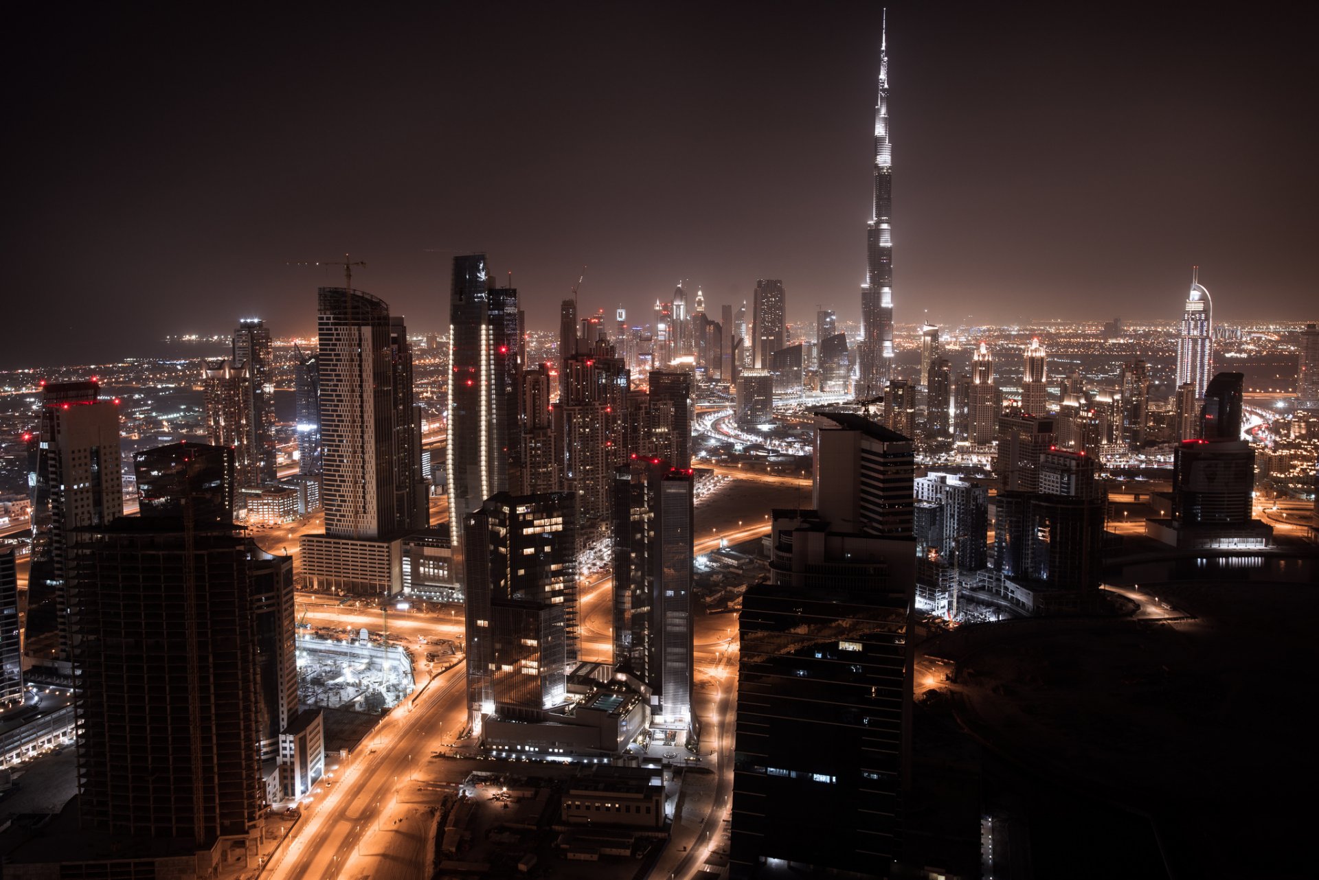 dubai city naght panorama night house high-rise buildings lights road