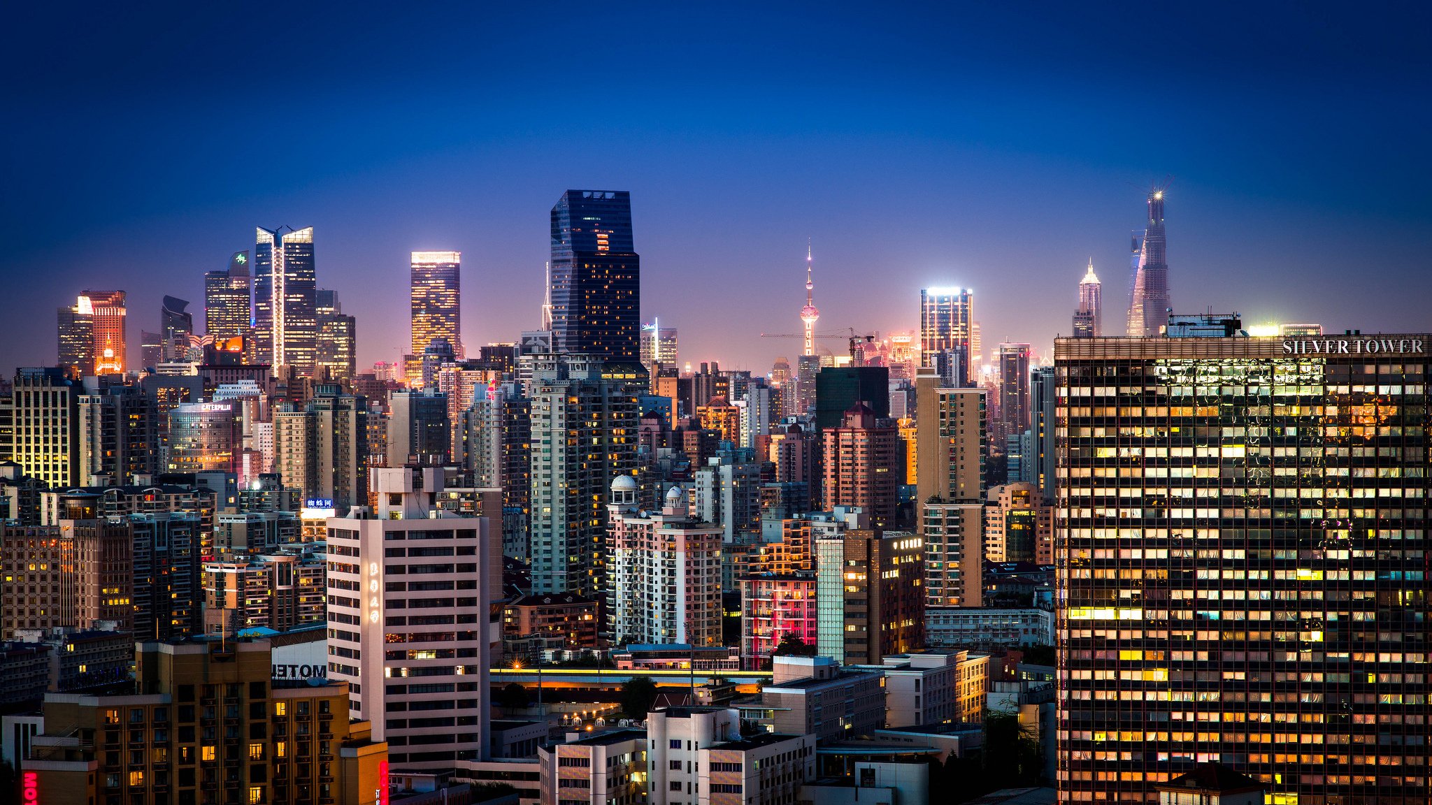 shanghai chine ville de nuit bâtiments panorama