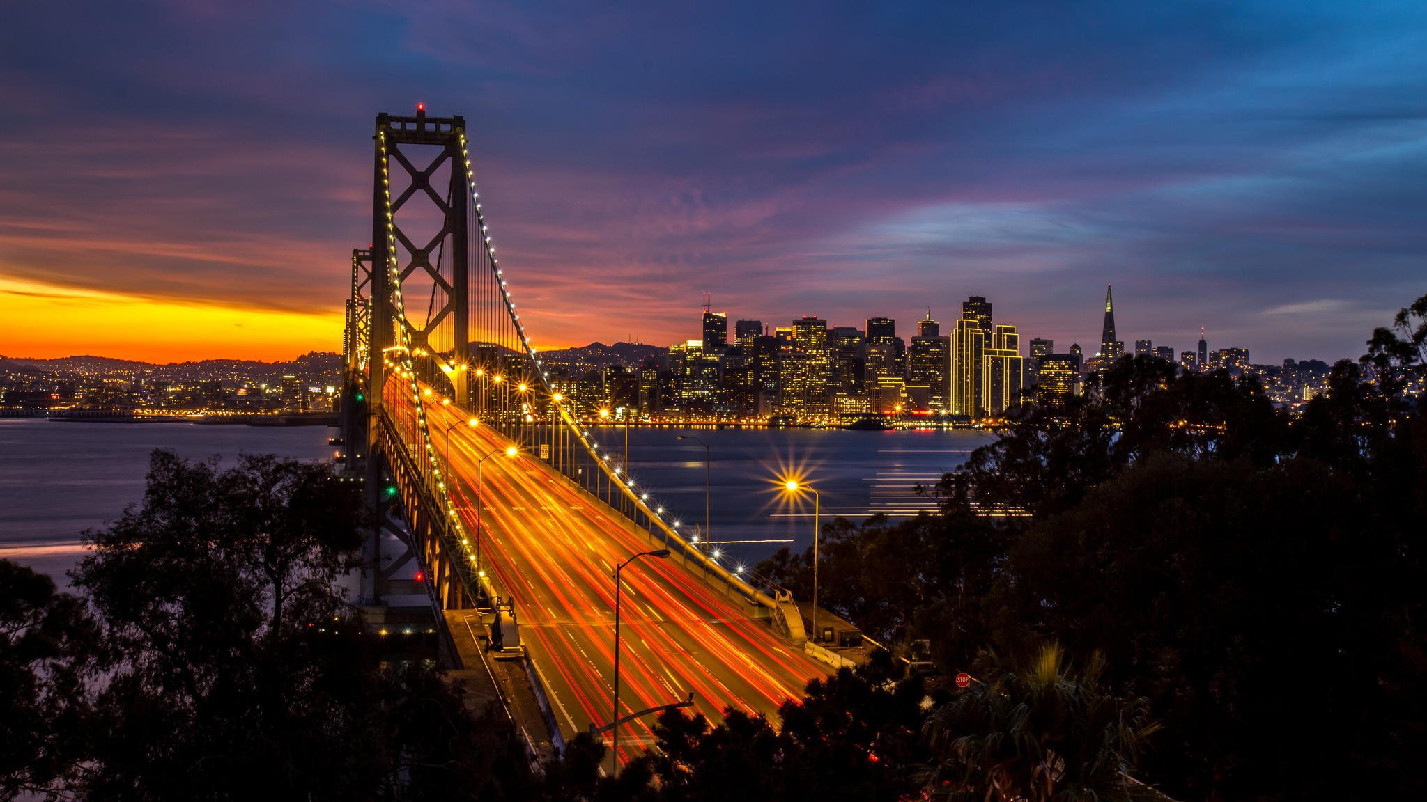 san francisco california estados unidos puente golden gate golden gate ciudad noche puente carretera luces exposición linternas iluminación agua estrecho rascacielos casas edificios