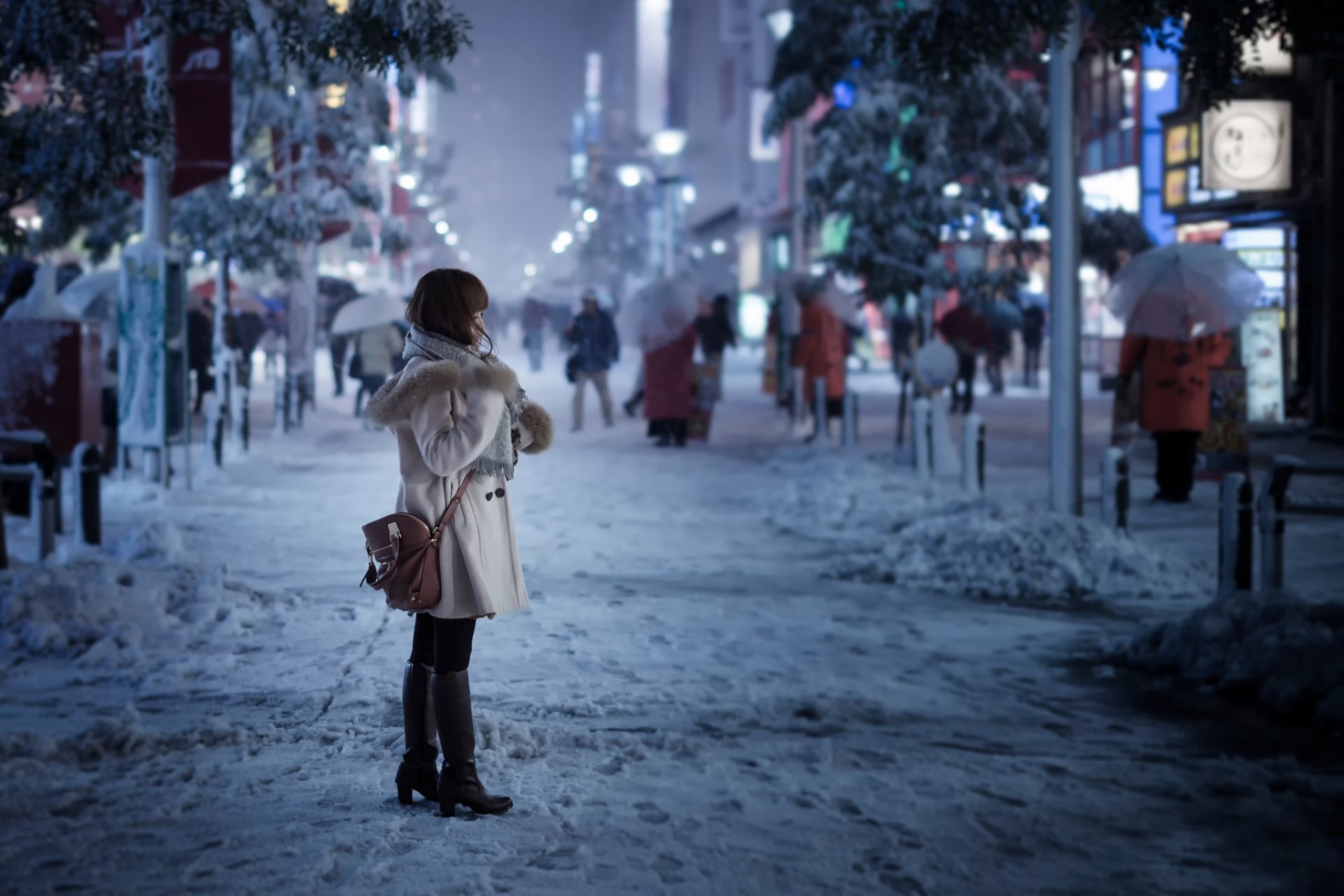 nowy day town tokyo girl street snow