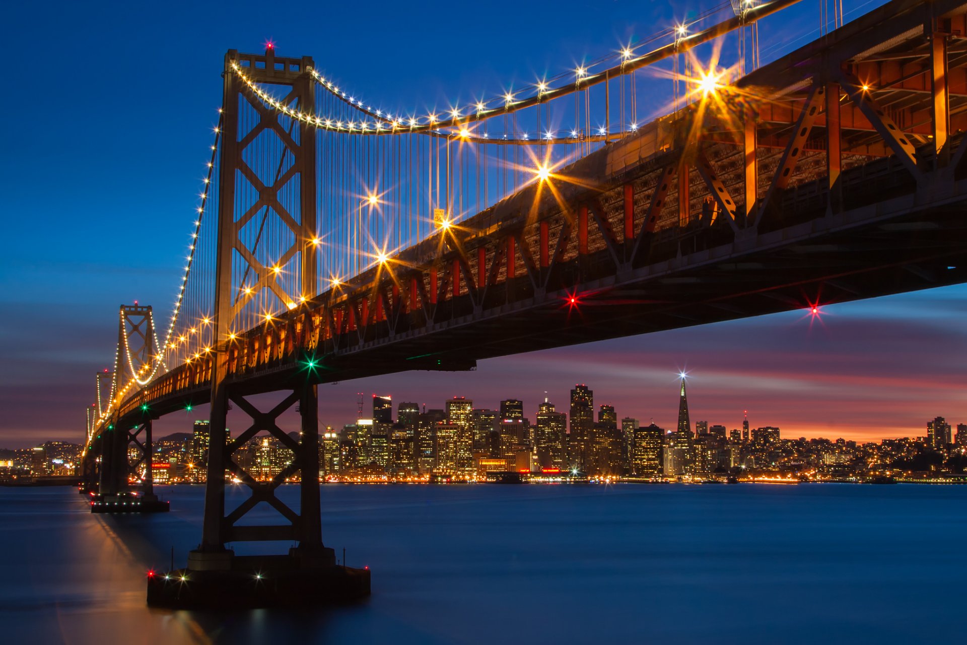 bay bridge san francisco kalifornia san francisco zatoka san francisco most nocne miasto światła