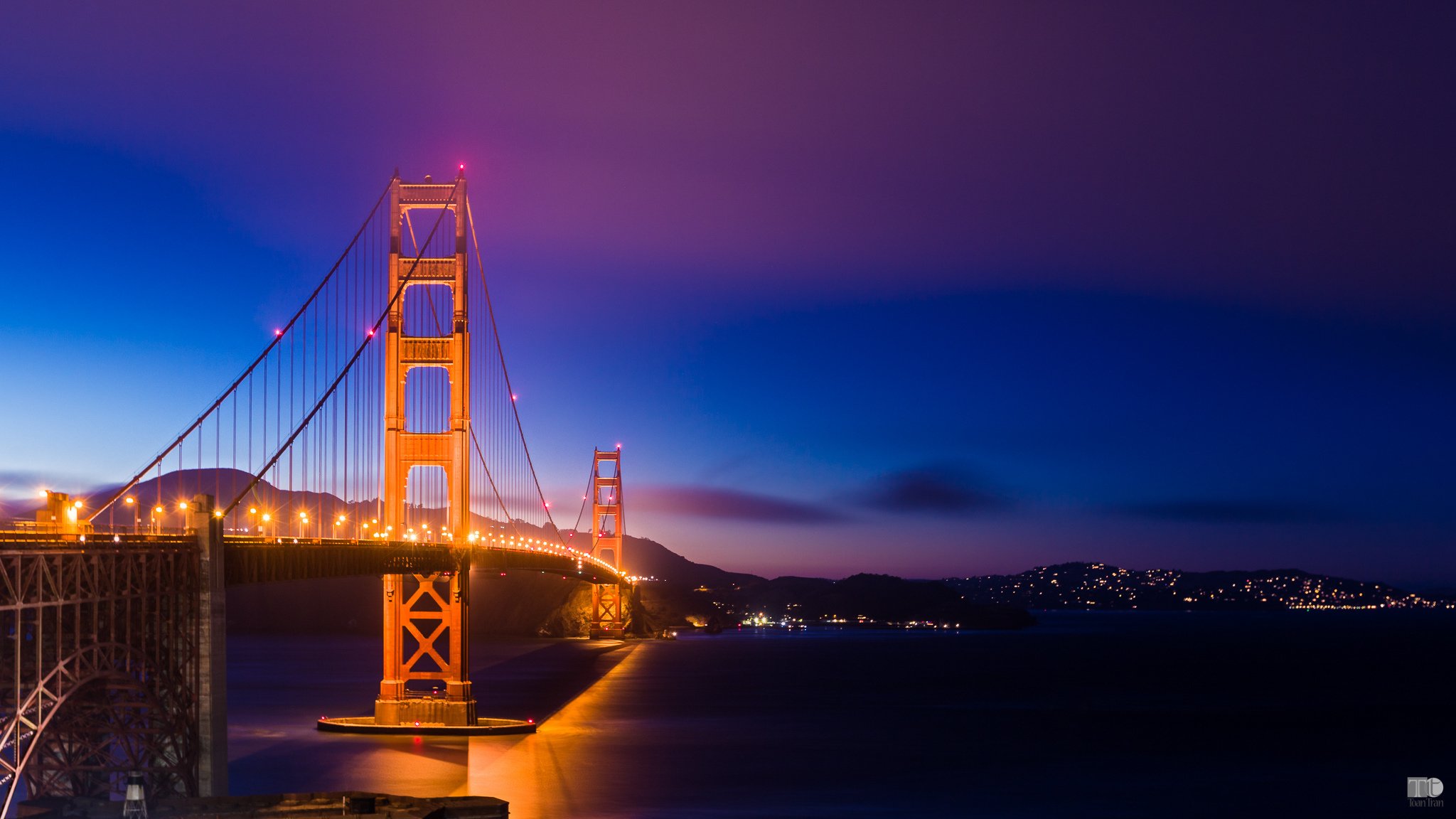 san francisco kalifornien usa golden gate bridge golden gate bridge brücke hintergrundbeleuchtung beleuchtung lichter nacht blau lila himmel