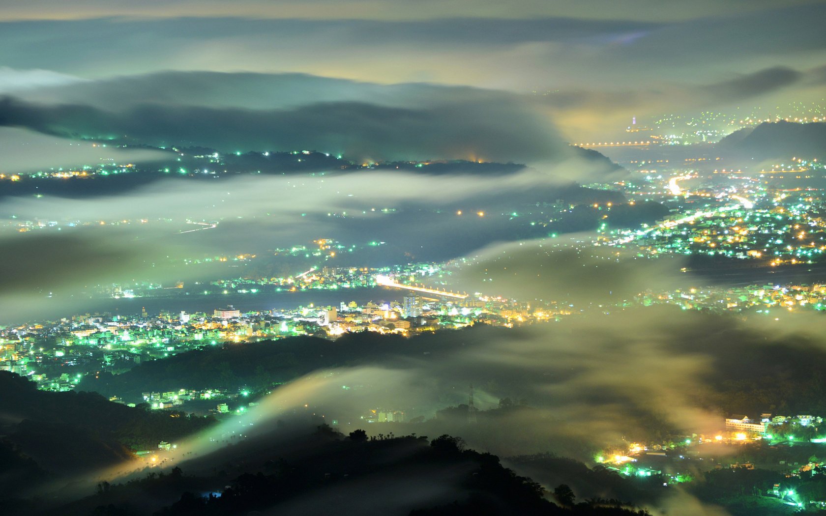 lights night the view from the top fog the city