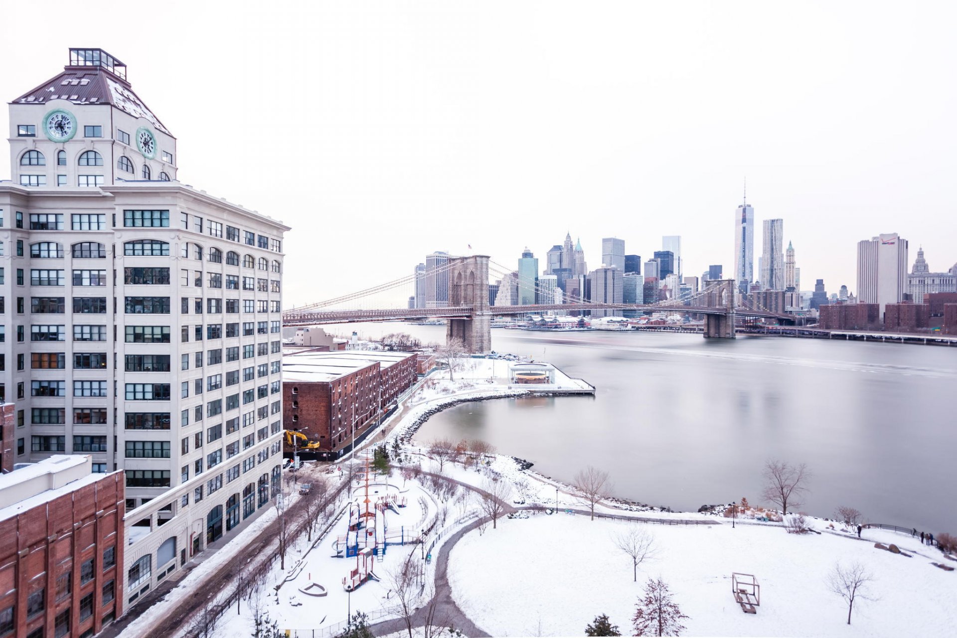 new york usa city america new york skyscrapers bridge snow winter