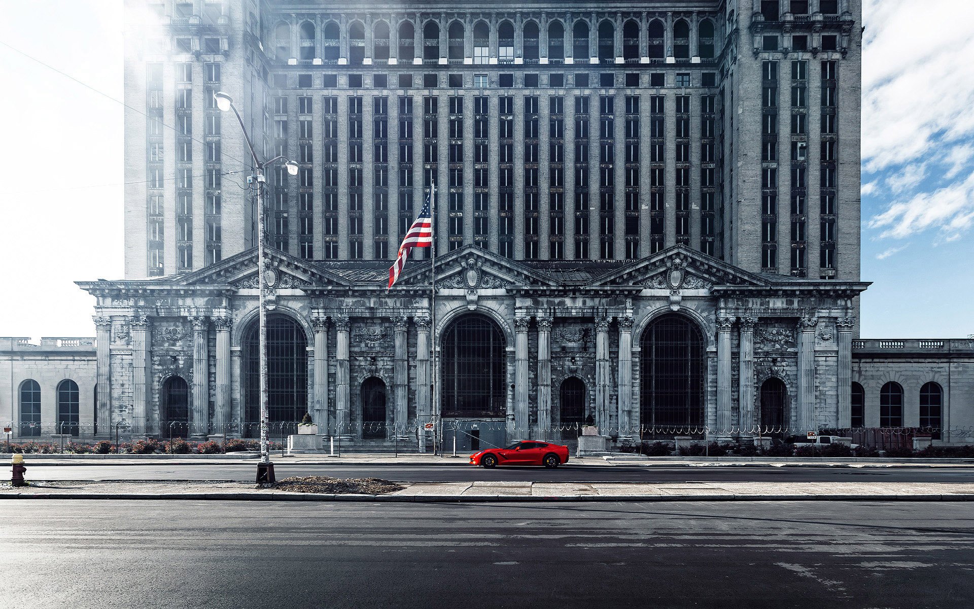 town building america usa car chevrolet corvette flag webb bland photography