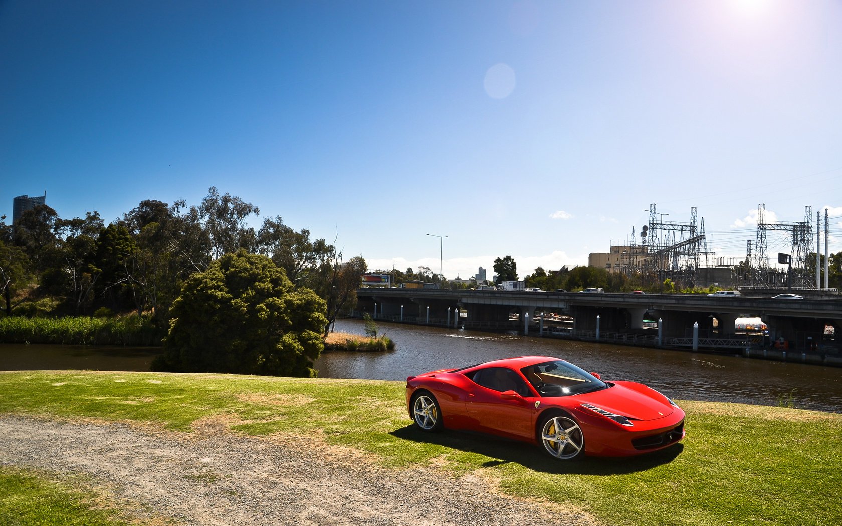 458 italia ferrari bridge red ferrari trees włochy