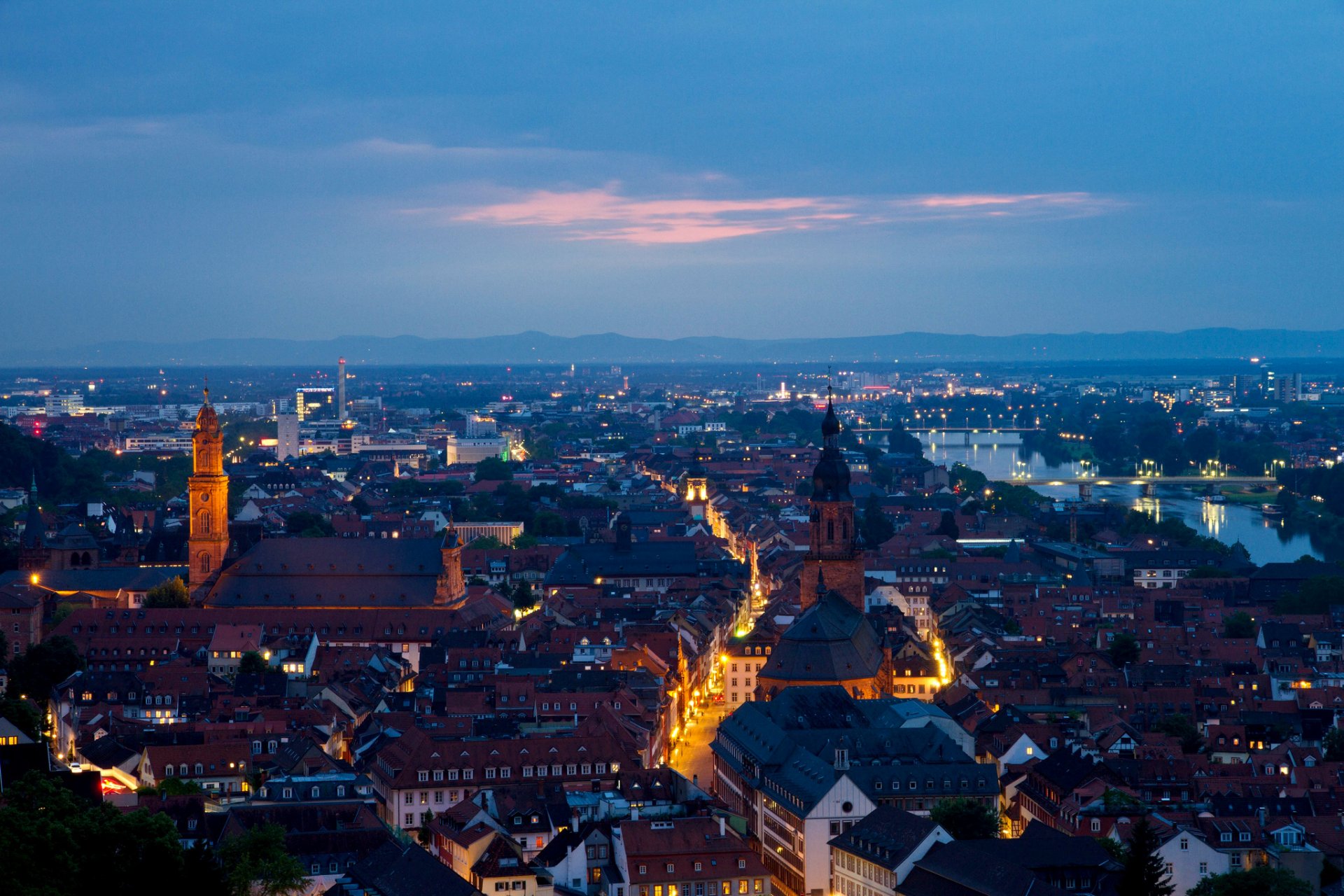 heidelberg deutschland germany town night sunset panorama house street