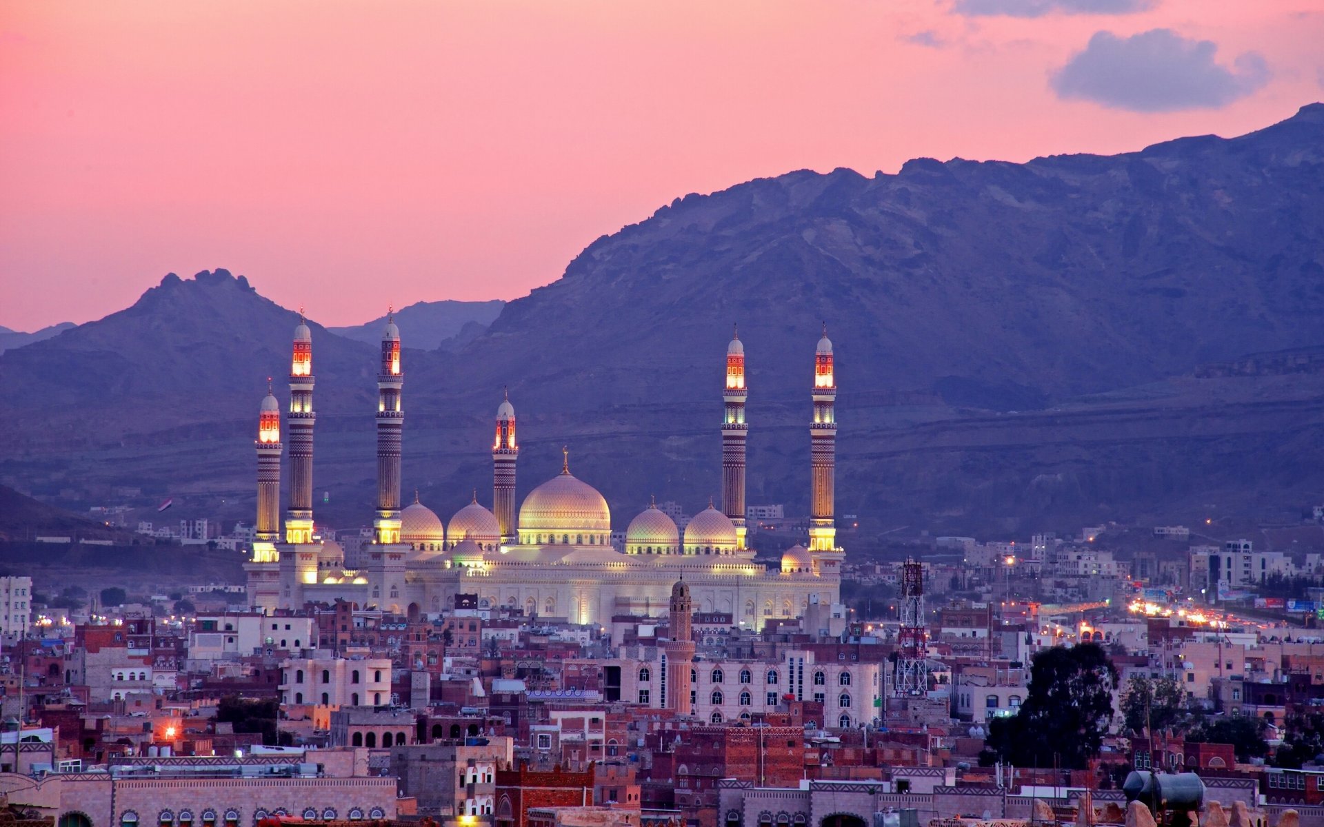 al saleh mosque sanaa yemen al saleh mosque panorama mountains building