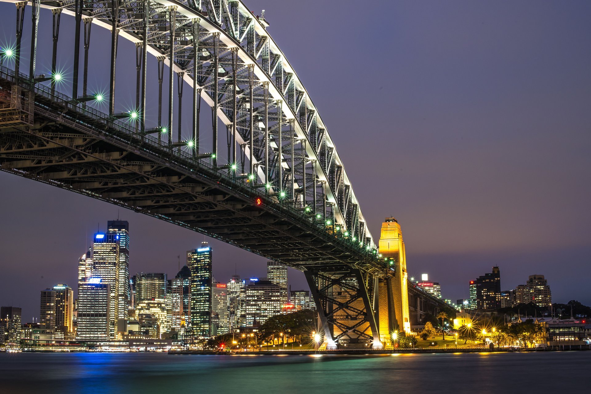 ydney harbour bridge australia sydney ponte città notturna