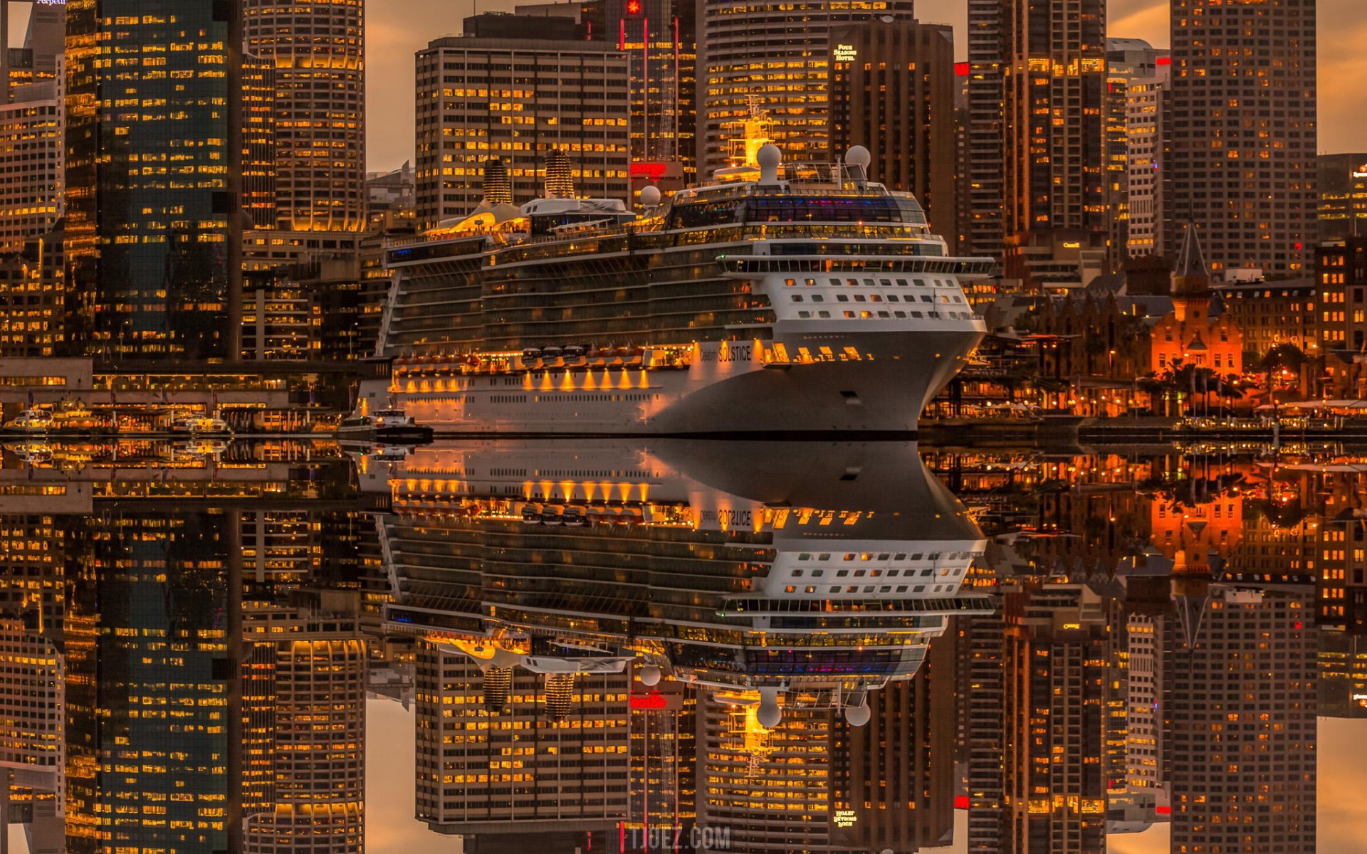 sydney ciudad noche barco crucero reflexión hogar. fuegos