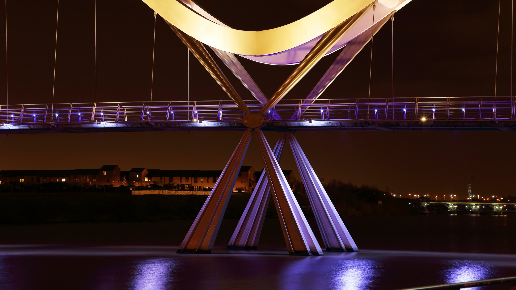 united kingdom england stockton-on-tees city river bridge night lights town light