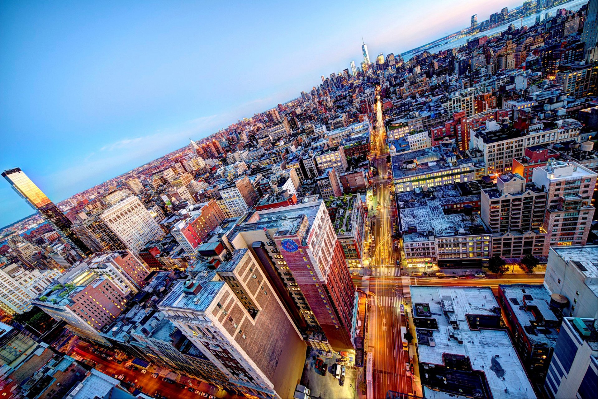 nueva york estados unidos midtown manhattan chelsea stratus midtown noche rascacielos techos edificios luces carretera ciudad panorama