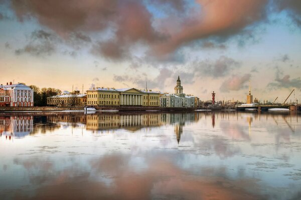 Calm on the Neva River in St. Petersburg