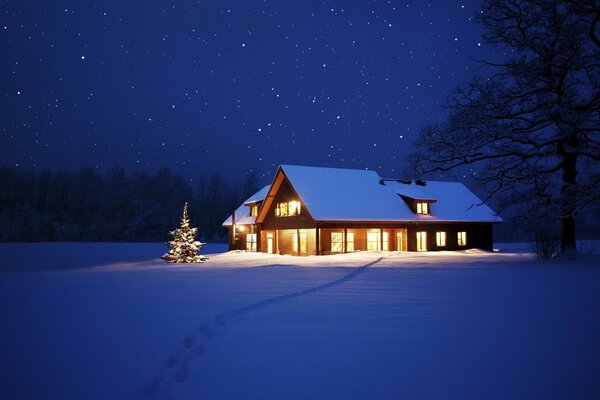 Maison solitaire dans la forêt d hiver