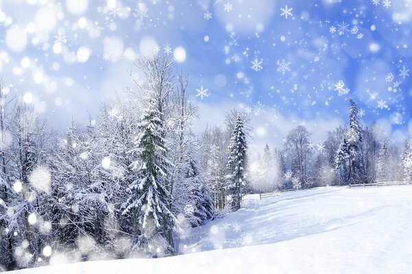 Eine Fülle von Schnee und Schneeflocken, die in der Luft schweben