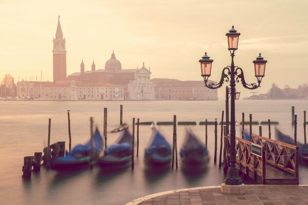 A canal in Venice. Gondolas