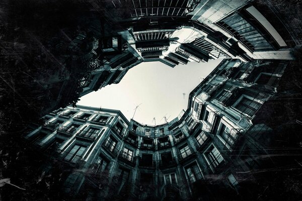 View from the bottom of the house to the sky of Barcelona