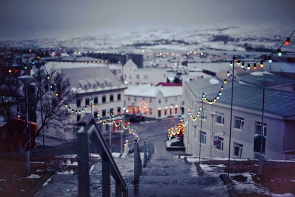 Ville de Noël sur la photo de style bokeh