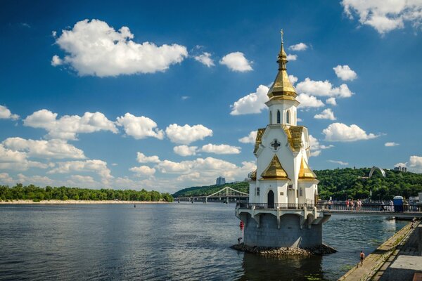 Temple on the Dnieper River, on a clear day