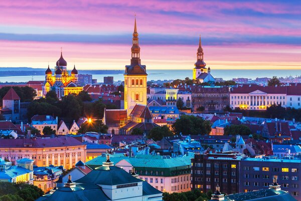 Panorama de la ciudad nocturna de Tallin