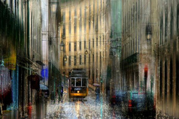 Gotas de lluvia en las calles de Lisboa