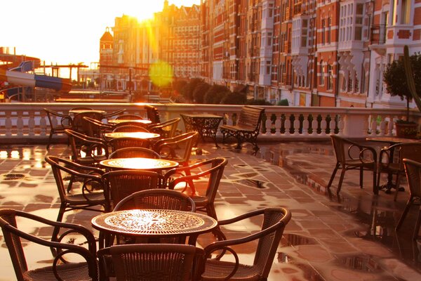 Old-fashioned street cafe in the early morning