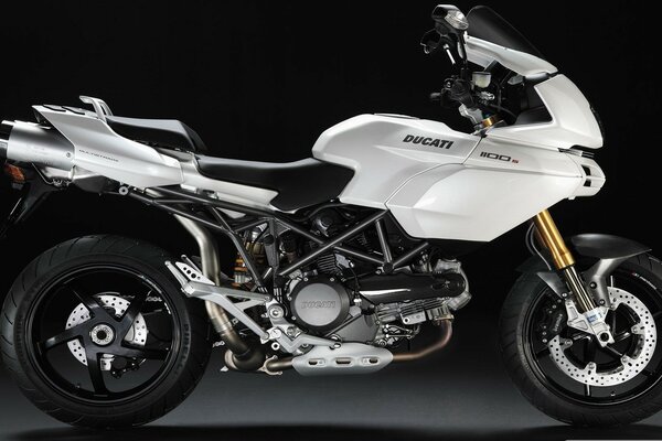 White ducati motorcycle on a neutral background